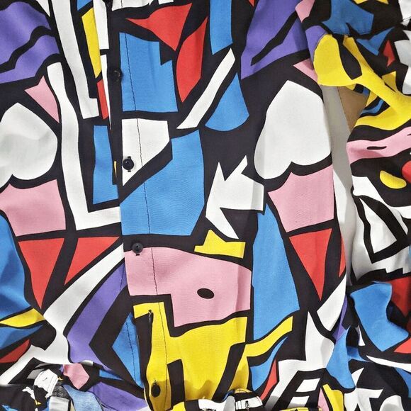 Big Dart Abstract Print Long Sleeve Button-up Hi-lo Top Size 12 - Picture 6 of 7